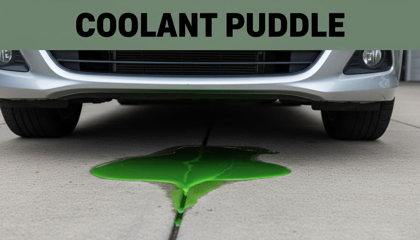Coolant puddle under parked sedan